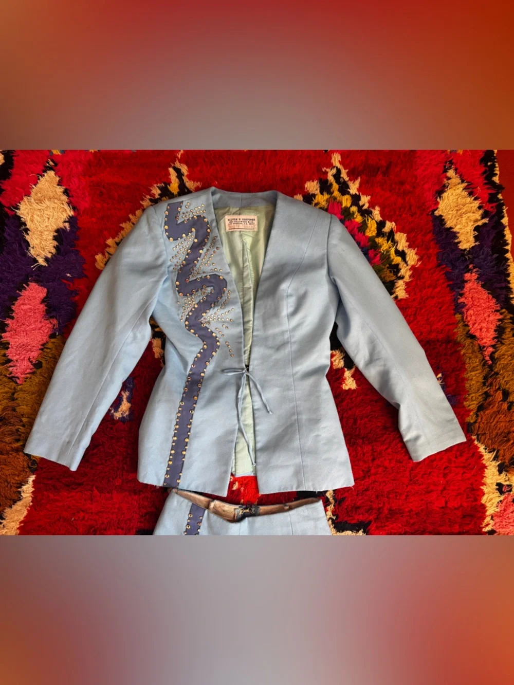 Vintage Silvia's Costume Baby Blue Rhinestone Western Suit Sz XS - Picture 2 of 16